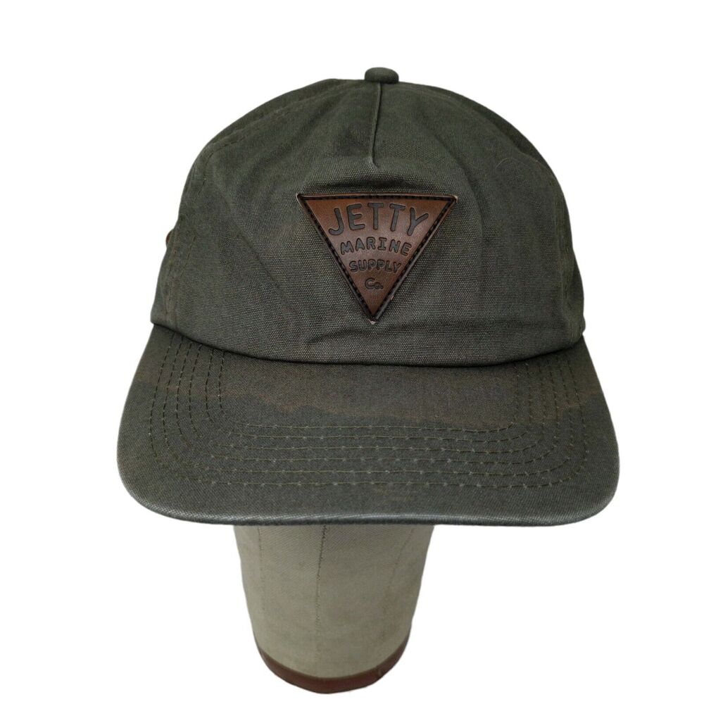 Jetty Life Marine Supply Olive Green Cap Hat Adjustable Leather Strap Buckle